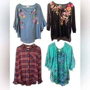 Embroidered Top Blouse Bundle Lot Set of Four Multi Color